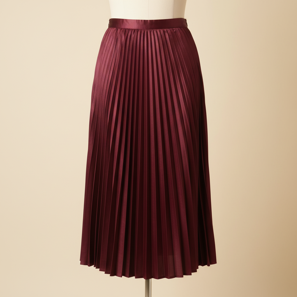 Burgundy Pleated Midi Skirt