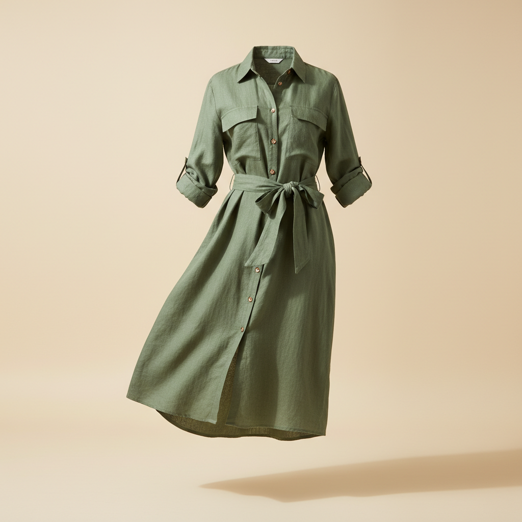 Sage Linen Shirt Dress